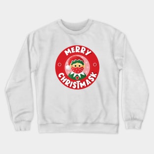 Merry Christmask II - Mask Wearing Elf - White Crewneck Sweatshirt